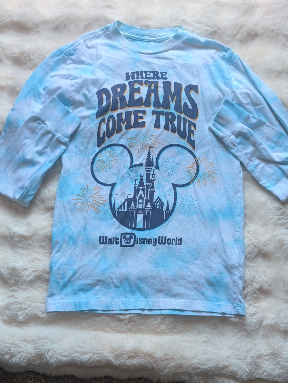 **4 for $40** Disney Light Blue Tie-Dye 'Where Dreams Come True' Long Sleeve Tee